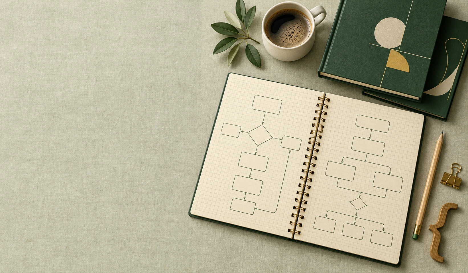 Illustrative notebook, study guides and desk accessories